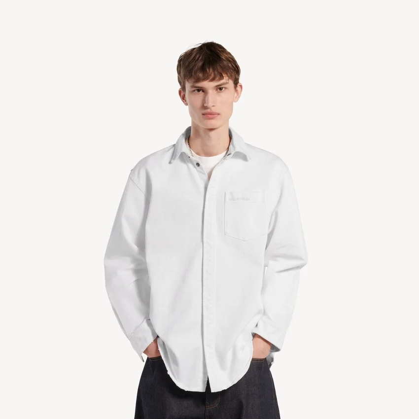 Camisa de Denim de manga larga para hombre en blanco Camisa de Denim de manga larga para hombre en blanco