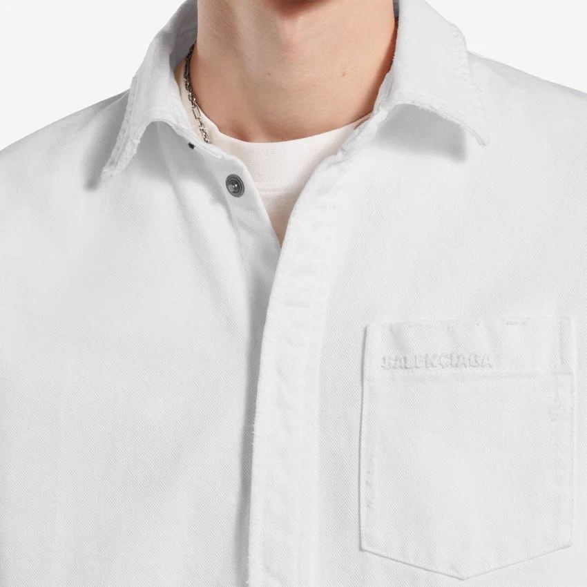 Camisa de Denim de manga larga para hombre en blanco Camisa de Denim de manga larga para hombre en blanco