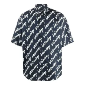 Camisa de manga corta con garabatos por toda la prenda «Azul oscuro Blanco» 681702TLLJ48502