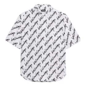 Camisa de manga corta con garabatos por toda la prenda «Blanco Negro» 681702TLLJ49040