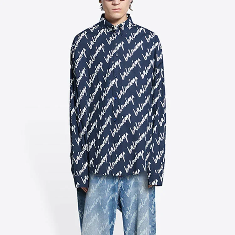 Camisa de manga corta con logotipo garabateado, corte amplio «Midnight Blue» 662983TLLJ48502