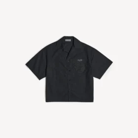 Camisa de manga corta de boliche para hombre en negro