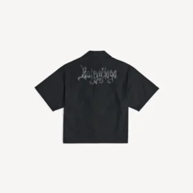 Camisa de manga corta de boliche para hombre en negro