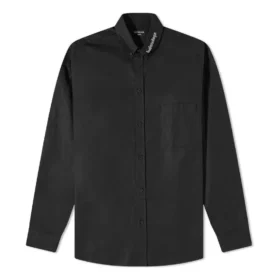 Camisa de manga larga con botones y logotipo en el cuello «Negro» 671586TYB181000