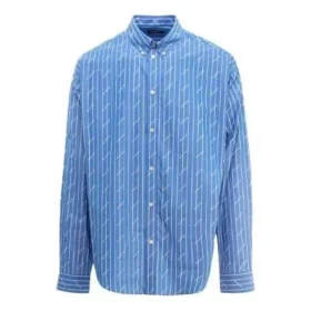 Camisa de manga larga con rayas finas y logotipo por toda la prenda «Azul» 662983TGLB95531