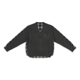 Camisa híbrida con cuello en V «Negro antracita y blanco» 704271T41301163