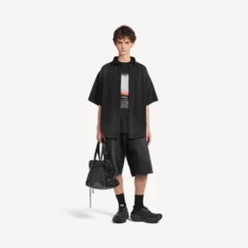 Camisa híbrida de Denim de manga corta para hombre «The Door» en negro