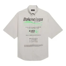 Camisa holgada de algodón de manga corta para hombre de Balenciaga, gris 664627TKM102967