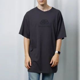 Camiseta BB de punto entrelazado lavada y de talla grande «Azul marino y negro» 583214TFV658060