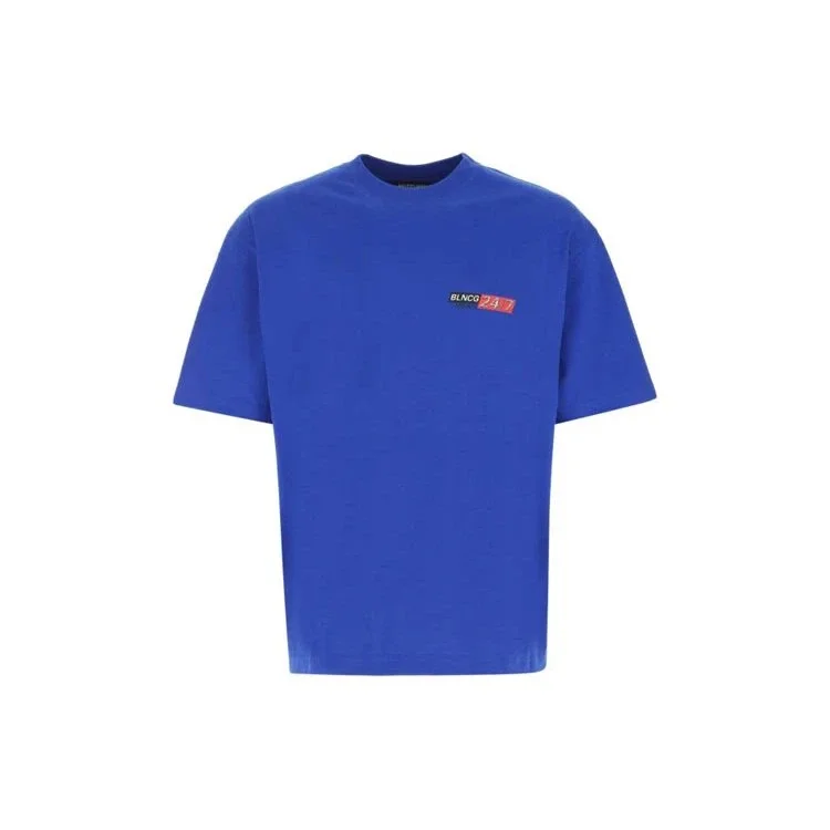 Camiseta casual de algodón, de color liso, cómoda, talla grande, manga corta, azul 612966TIVD14066