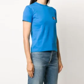 Camiseta casual de manga corta con logo de letras, azul, 612964TIV797601