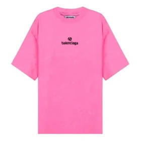 Camiseta de cuello redondo con bordado de la colección SS21, rosa, 641532TJVA95764