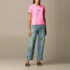 Camiseta de cuello redondo con bordado, manga corta, rosa 612964TJVD95764