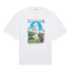 Camiseta de cuello redondo y manga corta con estampado de letras «Sacr Cur», blanca, 641532TJVH69000