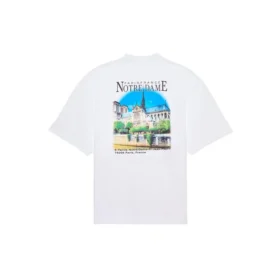 Camiseta de cuello redondo y manga corta con estampado de letras «Sacr Cur», blanca, 641532TJVH69000