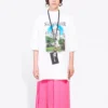 Camiseta de cuello redondo y manga corta con estampado de letras «Sacr Cur», blanca, 641532TJVH69000