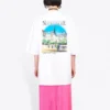 Camiseta de cuello redondo y manga corta con estampado de letras «Sacr Cur», blanca, 641532TJVH69000