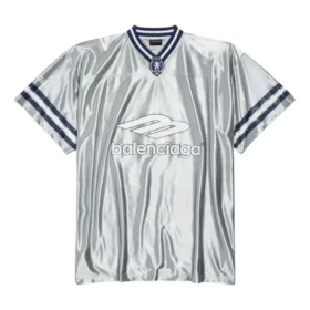 Camiseta de fútbol 3B con cuello en V brillante, oversize «Gris-Blanco» 857113TTVQ71461
