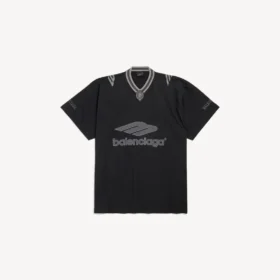 Camiseta de fútbol 3b para hombre con cuello en V, oversize, en negro/antracita