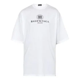 Camiseta de hombre Balenciaga con estampado del logotipo, cuello redondo y manga corta, color blanco 556150TYK239000