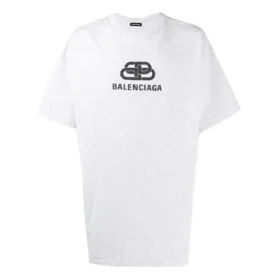 Camiseta de hombre Balenciaga con estampado del logotipo, cuello redondo y manga corta, color blanco 583214TFV652569