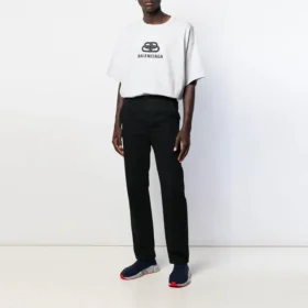 Camiseta de hombre Balenciaga con estampado del logotipo, cuello redondo y manga corta, color blanco 583214TFV652569