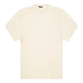 Camiseta de hombre Balenciaga con logotipo bordado, cuello redondo y manga corta, color blanco cremoso 641614TJV829757