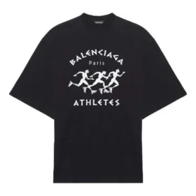 Camiseta de hombre Balenciaga de manga corta holgada con estampado de patrón y logotipo, color negro 641614TJVK61070