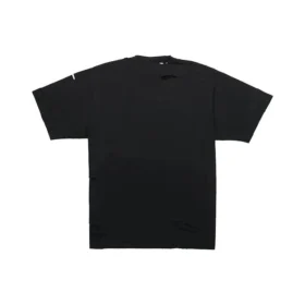 Camiseta de hombre Balenciaga Temporada Primavera-Verano 2021 con estampado de letras y agujeros, cuello redondo y manga corta, color negro 651795TKVB81070