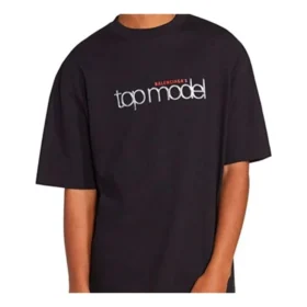 Camiseta de hombre Balenciaga Top Model Retro de punto, corte ajustado, manga corta, color negro 612966TIV821000