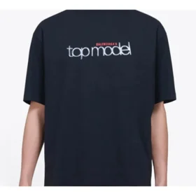 Camiseta de hombre Balenciaga Top Model Retro de punto, corte ajustado, manga corta, color negro 612966TIV821000