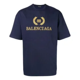 Camiseta de hombre con logotipo de Balenciaga, cuello redondo y manga corta, azul marino 535622TAV044128