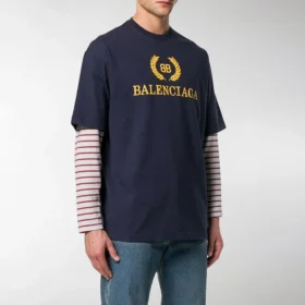Camiseta de hombre con logotipo de Balenciaga, cuello redondo y manga corta, azul marino 535622TAV044128