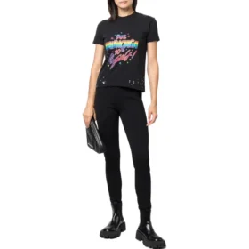 Camiseta de jersey con gráfico desgastado, corte pequeño, «Washed Black» 612964TMVH31055