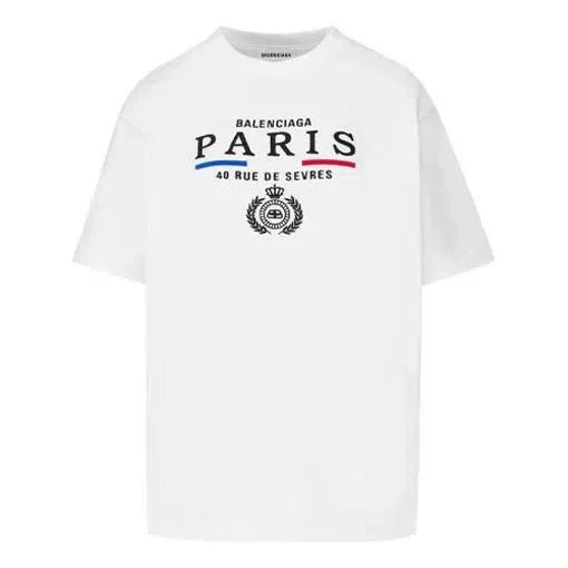 Camiseta de manga corta blanca con estampado de letras y logotipo de la corona 594599TGV489000