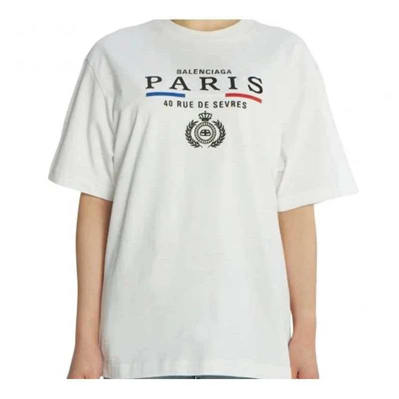 Camiseta de manga corta blanca con estampado de letras y logotipo de la corona 594599TGV489000