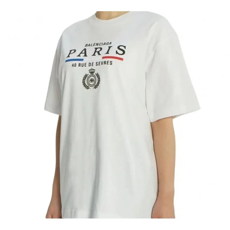 Camiseta de manga corta blanca con estampado de letras y logotipo de la corona 594599TGV489000