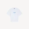 Camiseta de manga corta con diseño esquemático para mujer en blanco