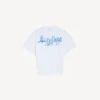 Camiseta de manga corta con diseño esquemático para mujer en blanco