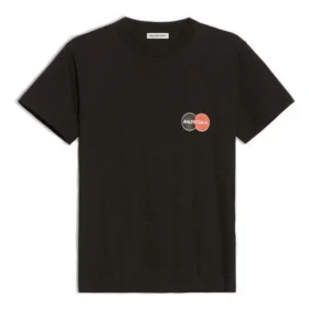 Camiseta de manga corta con estampado de logotipo de uniforme, estilo retro, corte ajustado y pequeño, color negro 612964TIV791000 Camiseta de manga corta con estampado de logotipo de uniforme, estilo retro, corte ajustado y pequeño, color negro 612964TIV791000