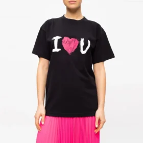 Camiseta de manga corta con estampado «I Love U» en negro 612965TJVL51070 Camiseta de manga corta con estampado «I Love U» en negro 612965TJVL51070