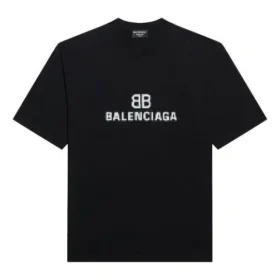 Camiseta de manga corta holgada BB con logotipo de mosaico y letras, color negro 612965TKVI71070 Camiseta de manga corta holgada BB con logotipo de mosaico y letras, color negro 612965TKVI71070