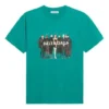 Camiseta de manga corta holgada con logo impreso de banda en estilo retro, color verde 612965TIV473640