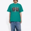 Camiseta de manga corta holgada con logo impreso de banda en estilo retro, color verde 612965TIV473640