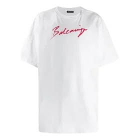 Camiseta de manga corta para hombre con estampado del logotipo de Balenciaga, color blanco, 583214TFV639783 Camiseta de manga corta para hombre con estampado del logotipo de Balenciaga, color blanco, 583214TFV639783