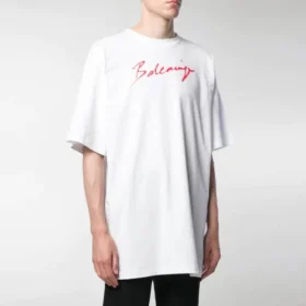 Camiseta de manga corta para hombre con estampado del logotipo de Balenciaga, color blanco, 583214TFV639783 Camiseta de manga corta para hombre con estampado del logotipo de Balenciaga, color blanco, 583214TFV639783