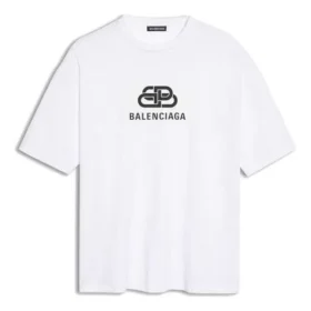 Camiseta de manga corta para hombre de Balenciaga, blanca con el logotipo BB y estampado clásico, 570803TEV489044 Camiseta de manga corta para hombre de Balenciaga, blanca con el logotipo BB y estampado clásico, 570803TEV489044
