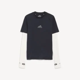 Camiseta de manga larga para hombre estilo «techwear» en azul marino/blanco