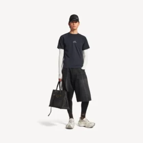 Camiseta de manga larga para hombre estilo «techwear» en azul marino/blanco