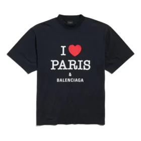 Camiseta «I Love Paris & Balenciaga» de corte mediano «Black Faded» 764235TRVU91041